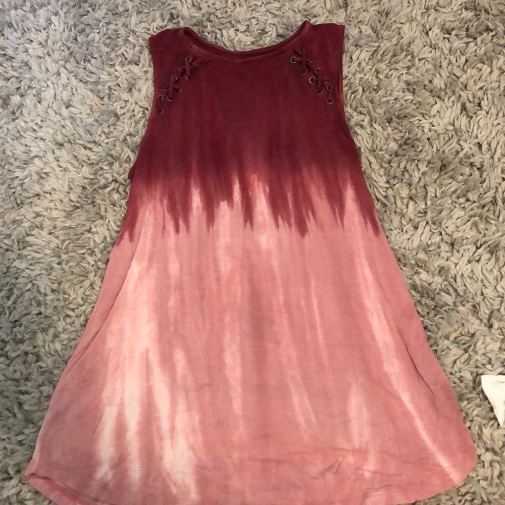 red to light pink tie die long tank
